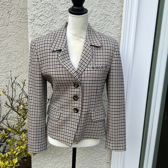 JH Collectibles Jackets & Blazers - JH Collectibles Vintage Tan/Blue Plaid 3 Button  Blazer Jacket Women's Size 4